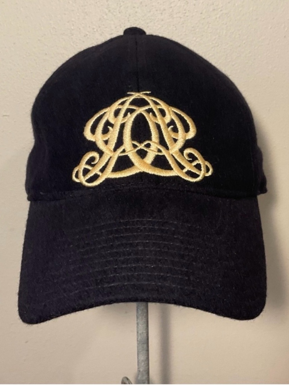 Vintage JCREW Baseball Cap Hat Navy Blue Adjustable Gold Yellow Monogram OS Wool - Picture 2 of 11